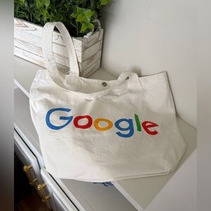 Google Logo Canvas Tote Bag in Natural with Multicolor Print